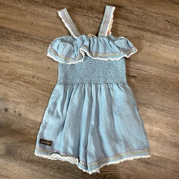Matilda Jane Girls Size 6 Picnic in the Park Romper Denim Sleeveless - Picture 3 of 3